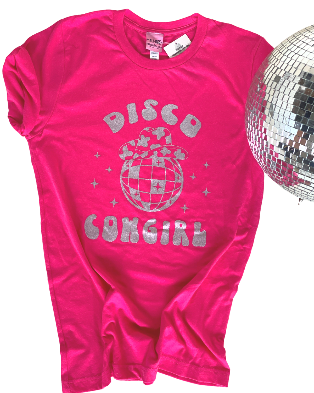 Disco Cowgirl Western Graphic Tee - Fuchsia Tee
