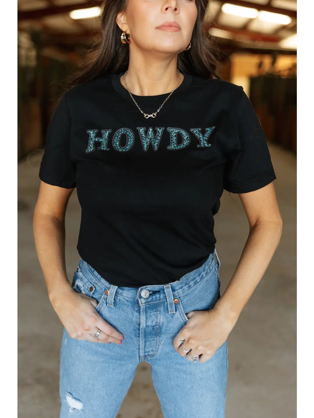 Howdy Tooled Western T-Shirt - Black