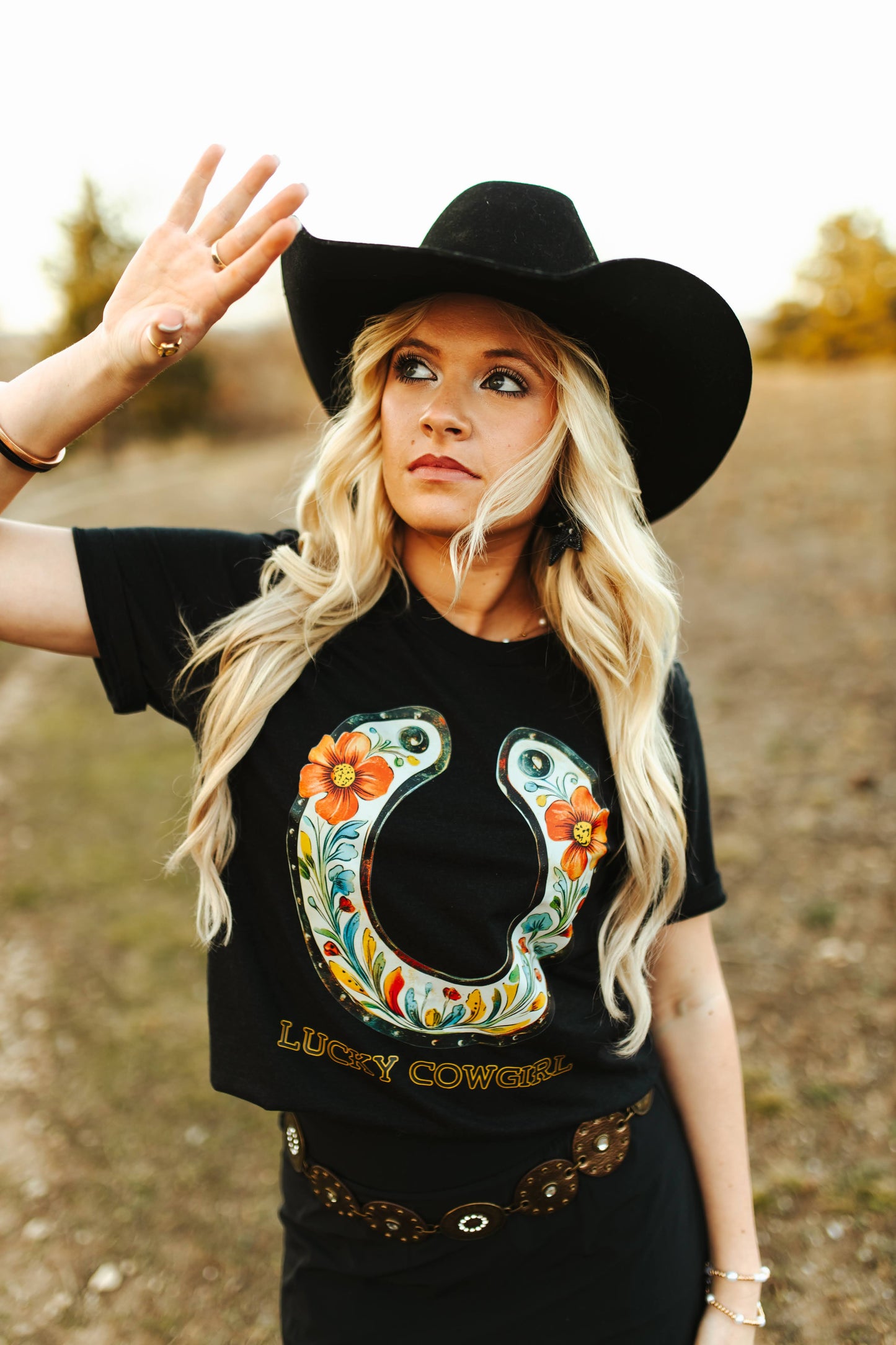 Lucky Cowgirl Graphic Tee - Black Heather