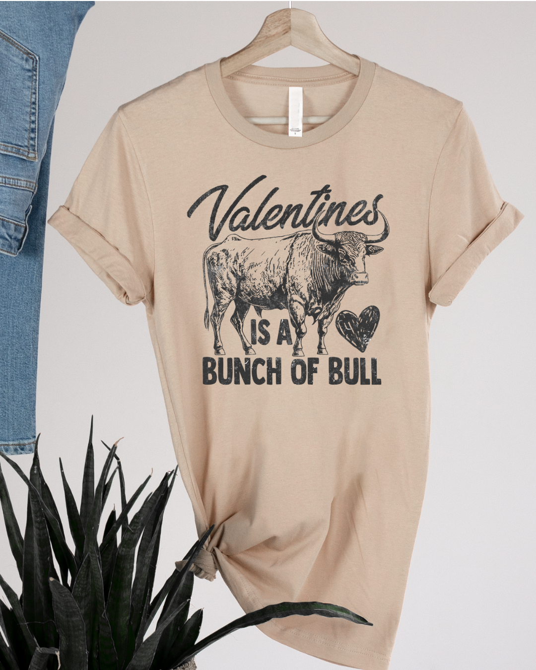 Valentines Day Is A Bunch Of Bull Graphic Tee - Heather Tan