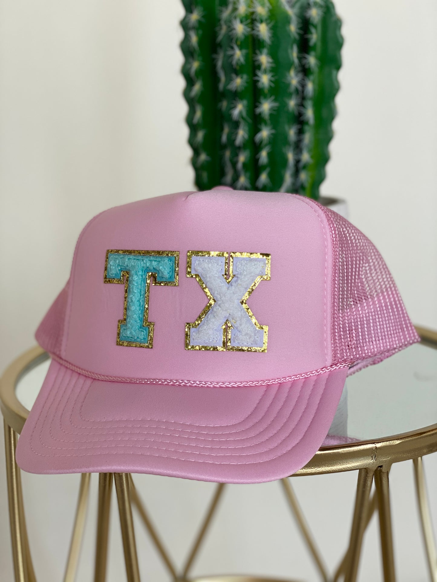 TX Chenille Letters Trucker Hat - Solid Light Pink