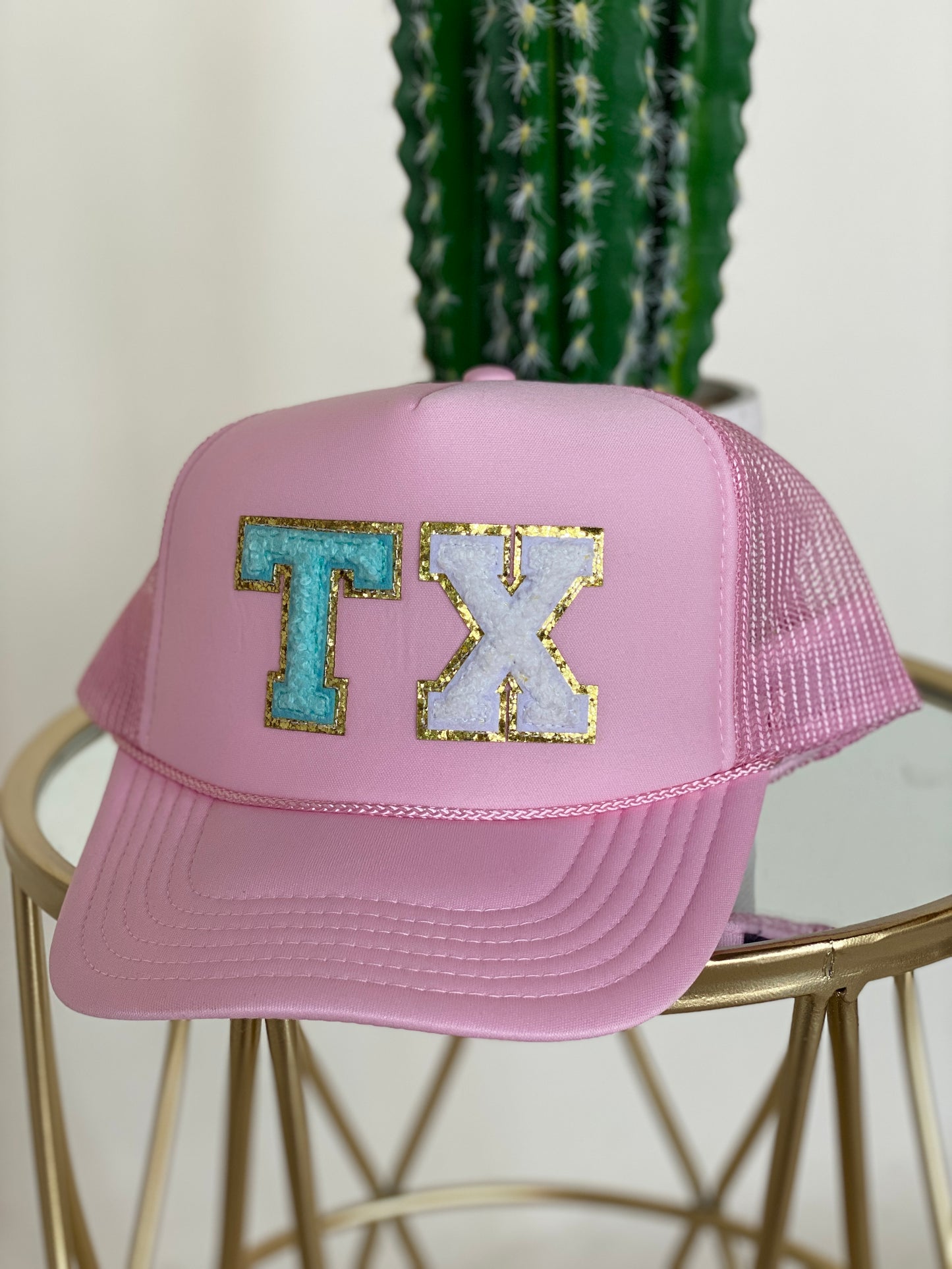 TX Chenille Letters Trucker Hat - Solid Light Pink