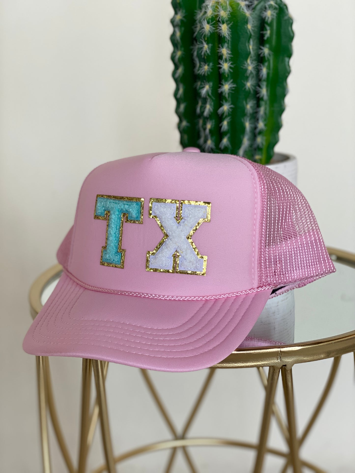 TX Chenille Letters Trucker Hat - Solid Light Pink