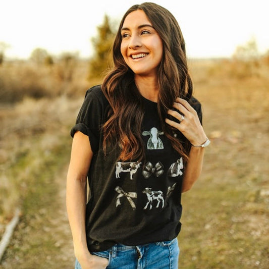 Cows and Bows Graphic Tee - Black