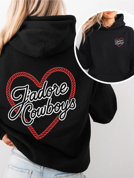 J'ADORE COWBOYS WESTERN GRAPHIC HOODIE - BLACK