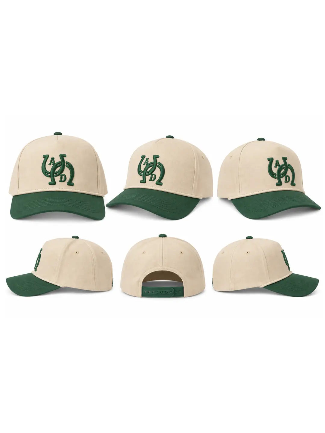 AD Signature Horseshoe Snapback Hat - Cream & Forest Green