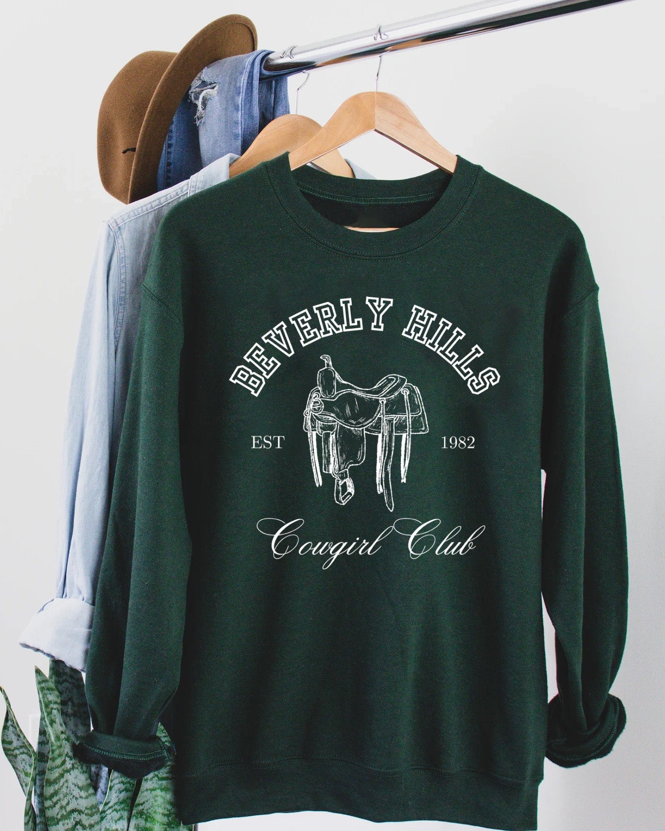 Beverly Hills Cowgirl Club Graphic Sweatshirt Forest Green