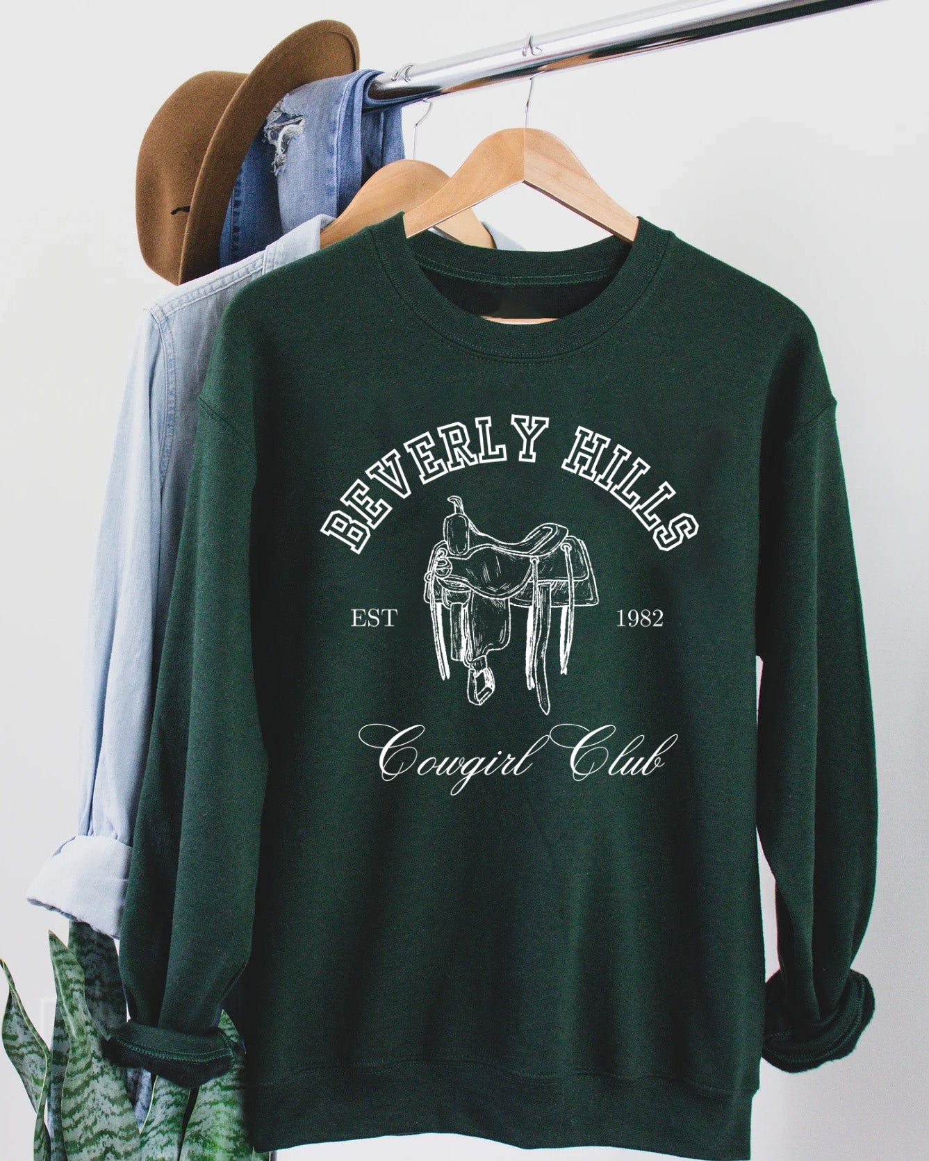 Beverly Hills Cowgirl Club Graphic Sweatshirt - Forest Green