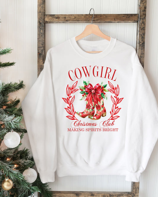 Cowgirl Christmas Club Graphic Sweatshirt - White