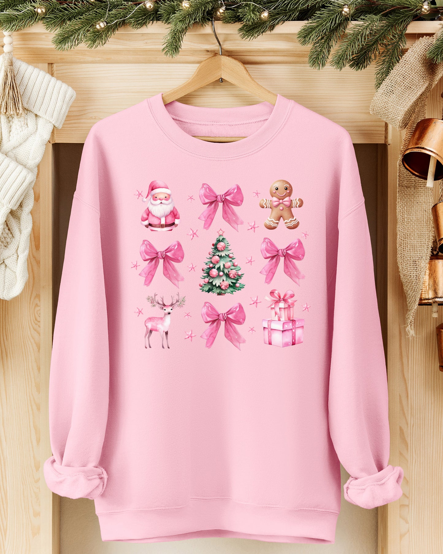 Pink Christmas Bows Graphic Sweatshirt - Pink