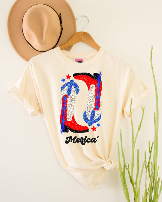 'Merica Boots Western Graphic Tee - Vintage White