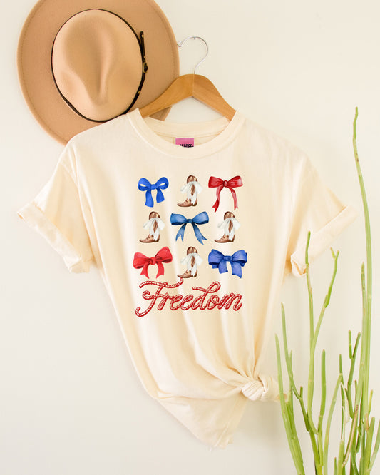 Bows, Boots, and Freedom Western Graphic Tee - Vintage White