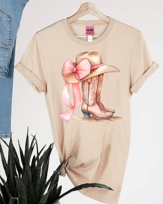 Coquette Cowgirl Western Graphic Tee - Sand