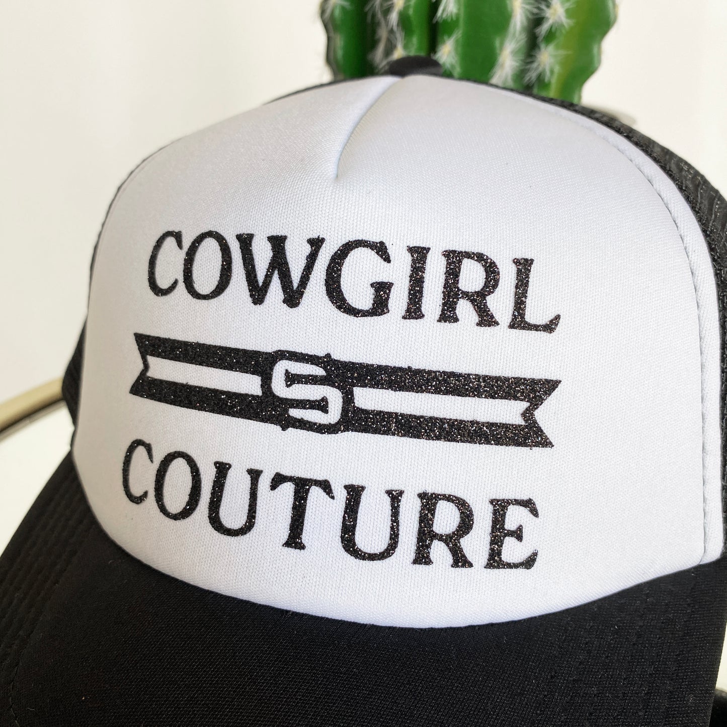 Cowgirl Couture Trucker Hat by Ali Dee - Black and White