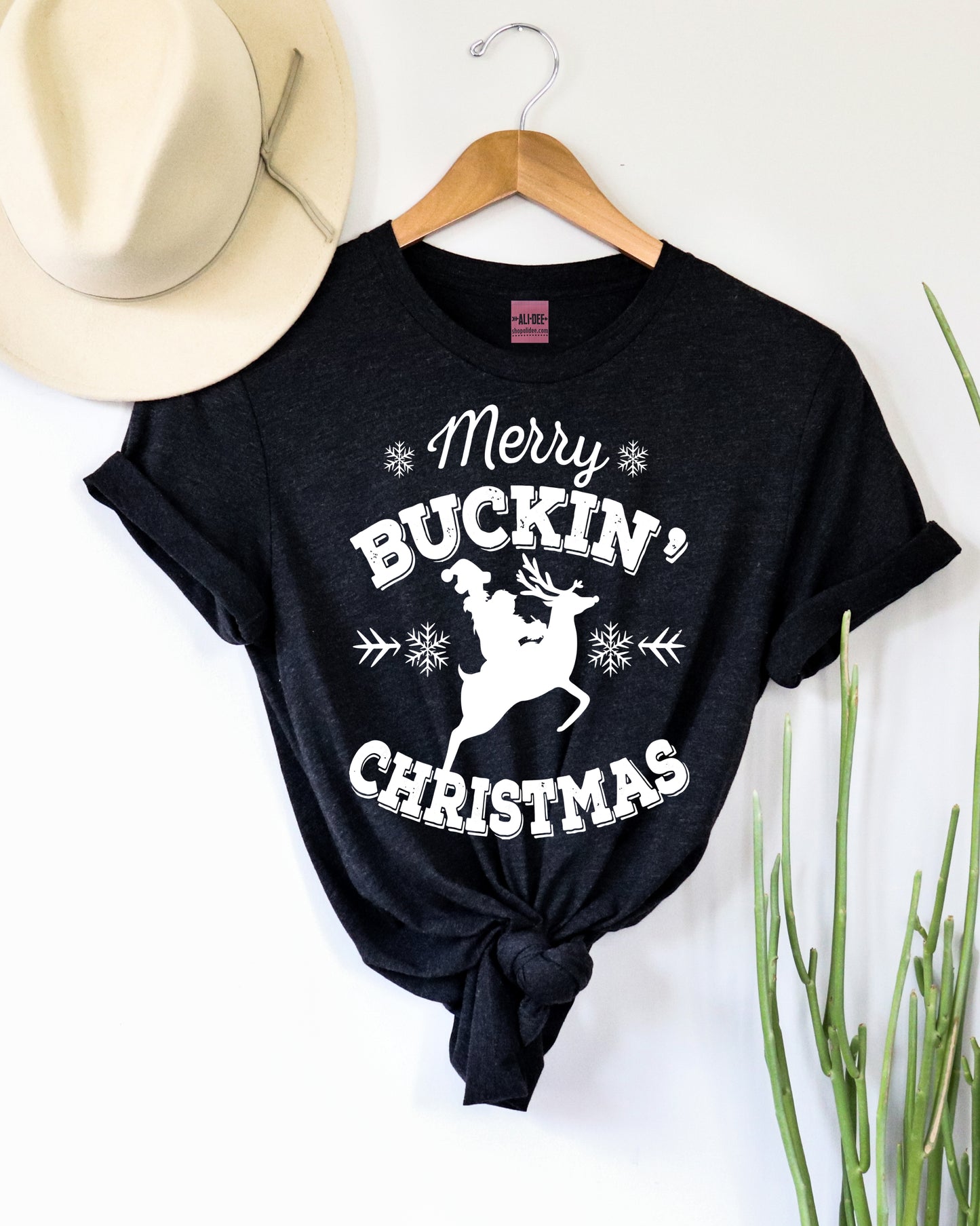 Merry Buckin Christmas Western Graphic Tee - Black Tee