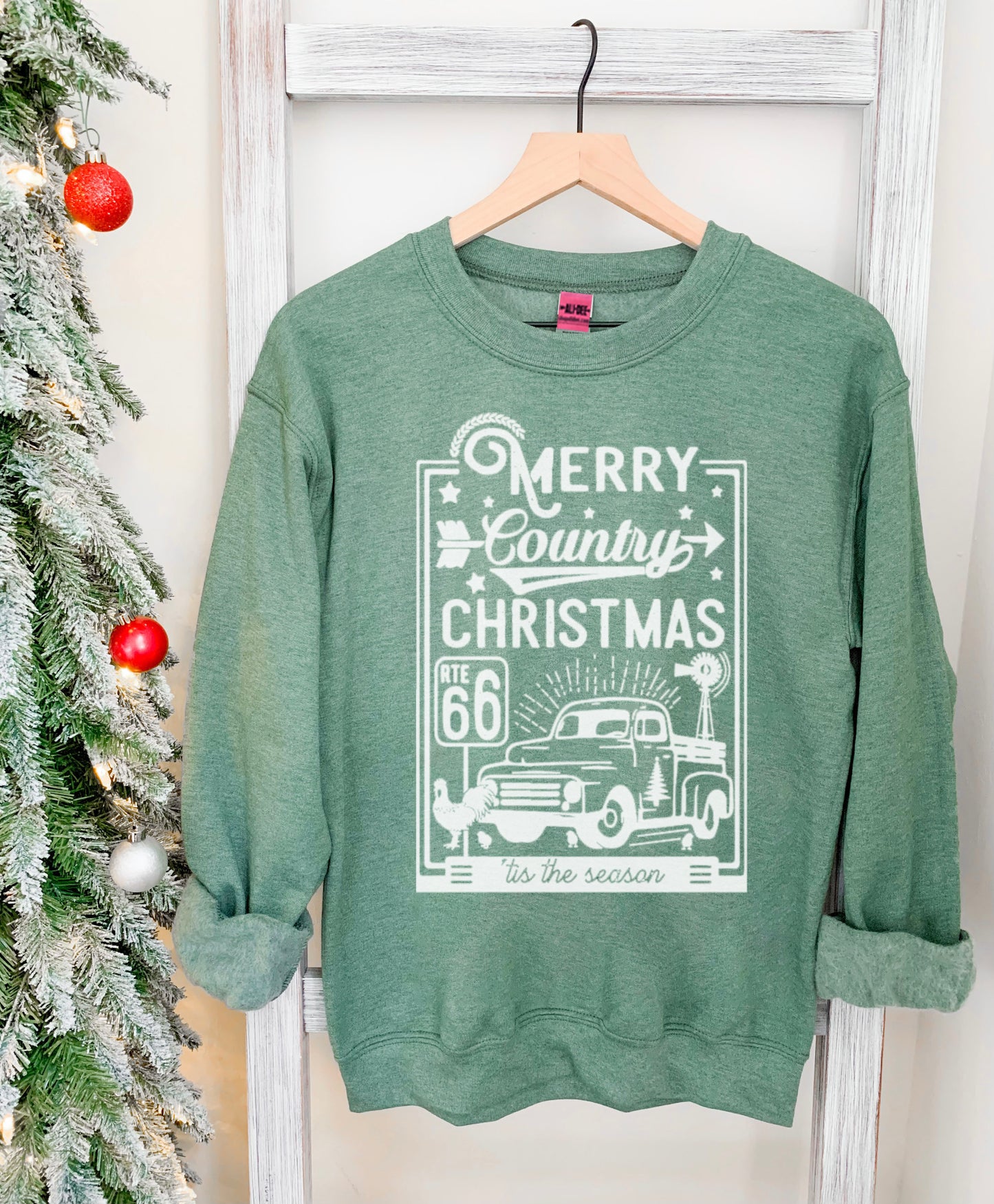 Merry Country Christmas Sweatshirt - Heather Sport Green