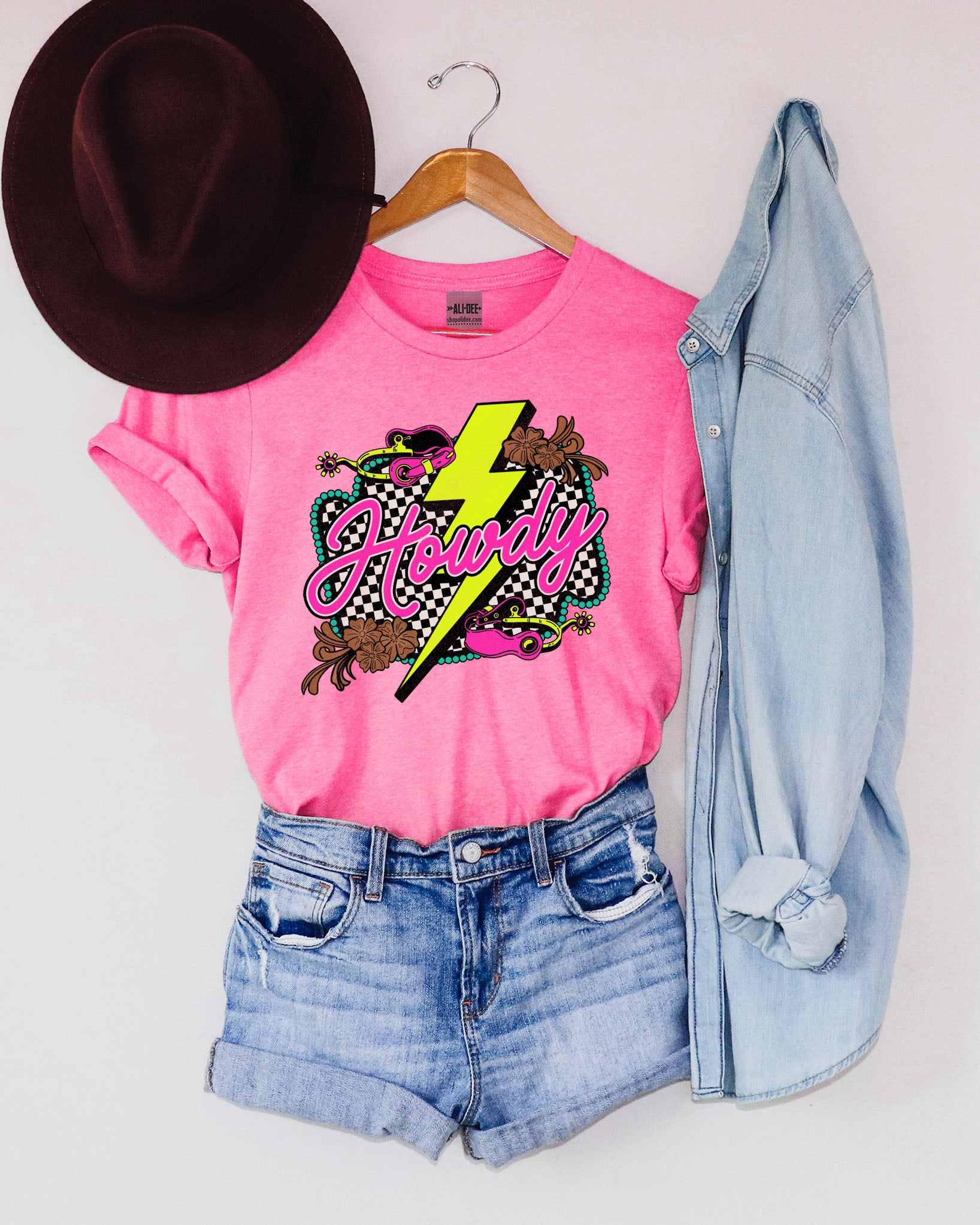 Neon Howdy Graphic Tee Heather Neon Pink