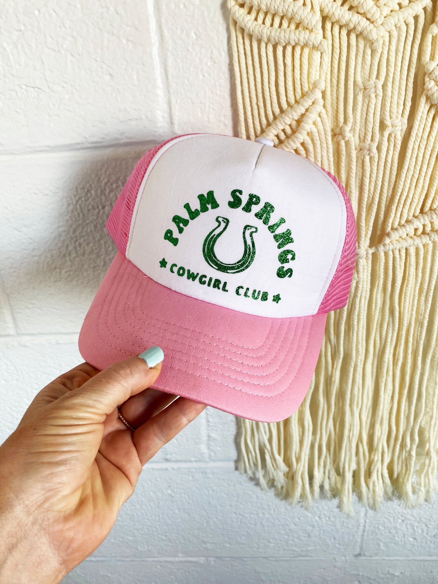 Palm Springs Cowgirl Club Trucker Hat - Pink and White