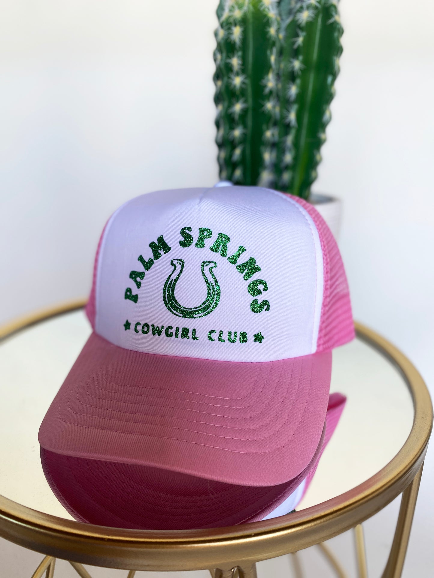 Palm Springs Cowgirl Club Trucker Hat - Pink and White