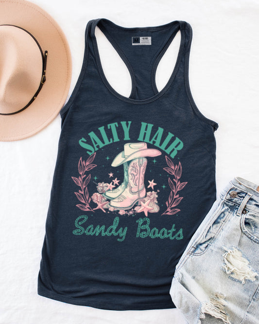 Salty Hair Sandy Boots Graphic Tank - Indigo Tank