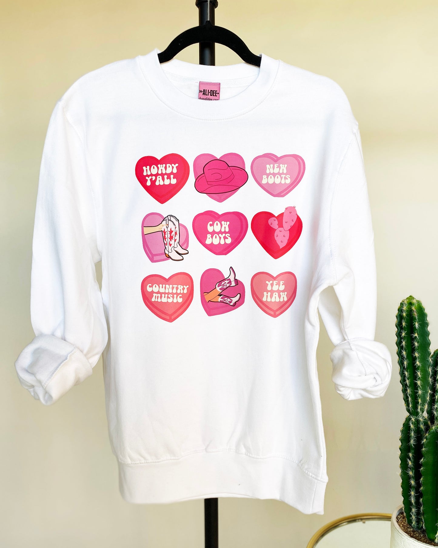 Cowgirl Conversation Hearts Graphic Sweatshirt - White