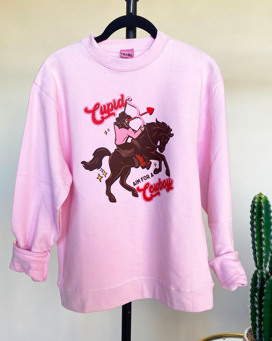 Cupid Aim for a Cowboy Graphic Sweatshirt - Pink