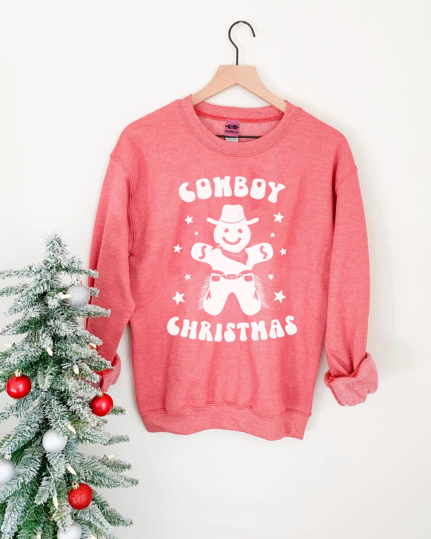 Cowboy Christmas Sweatshirt - Heather Vintage Red