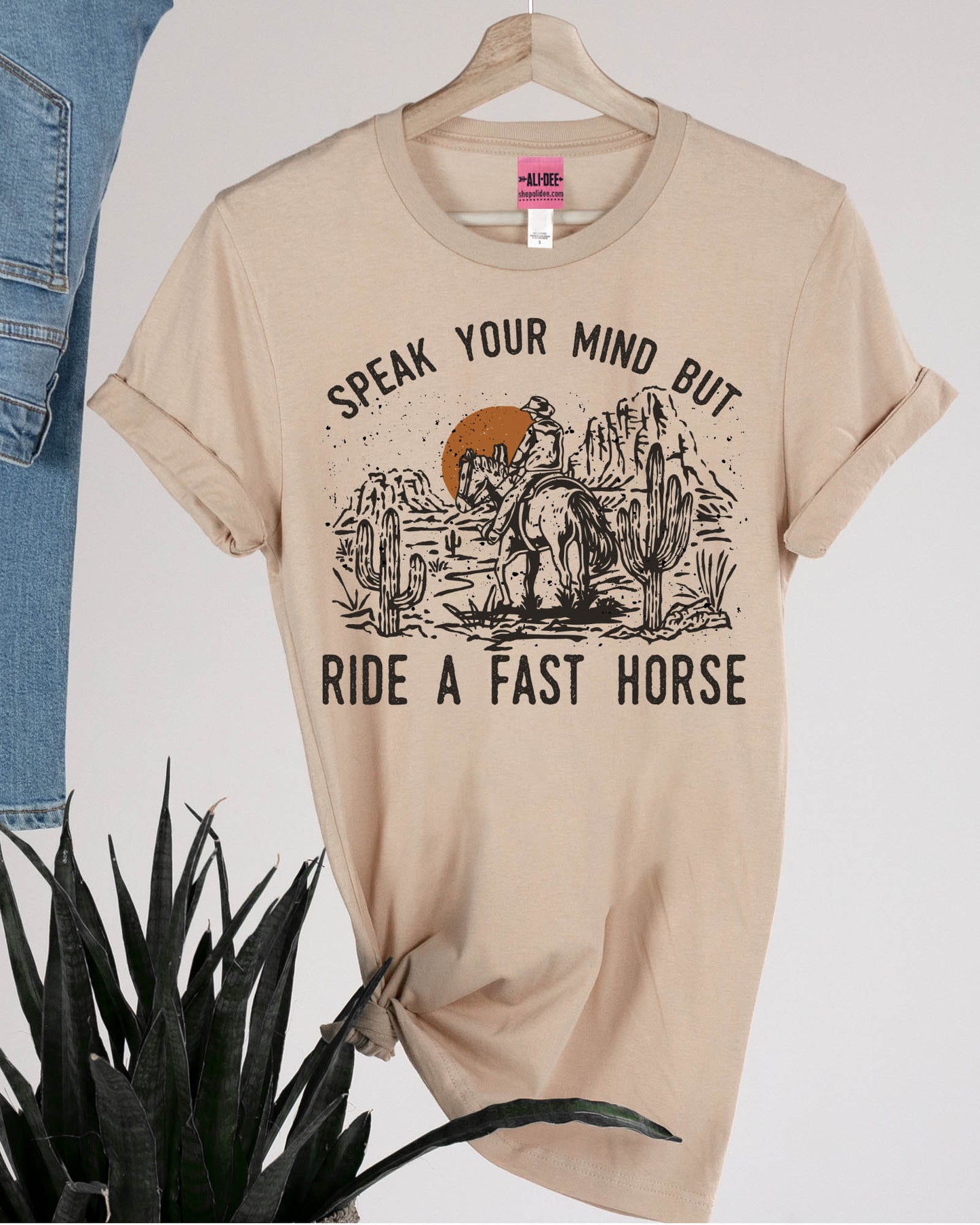 Speak Your Mind Western Graphic Tee - Heather Tan