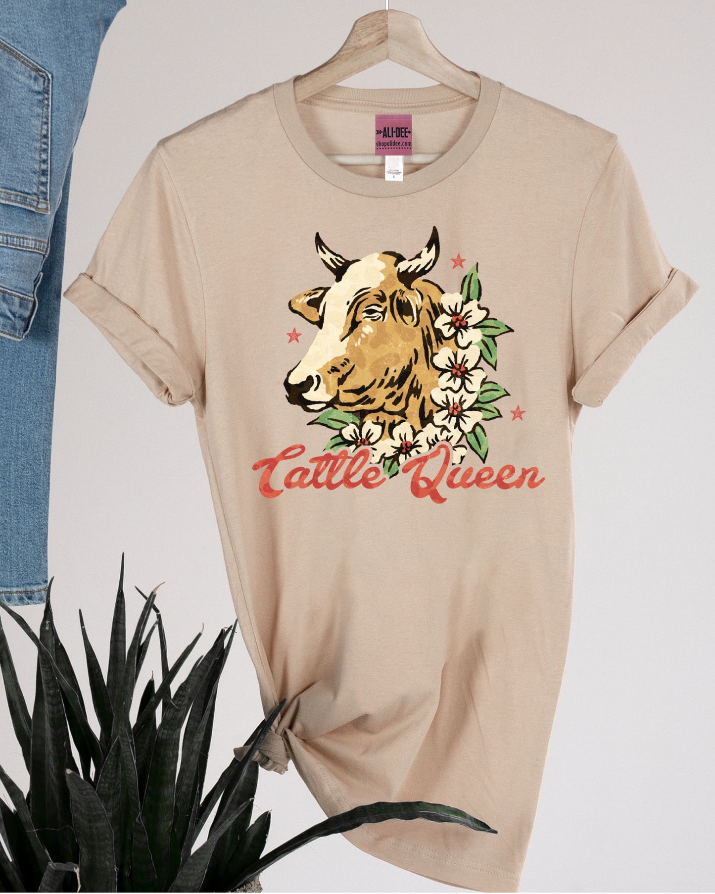 Cattle Queen Western Graphic Tee - Heather Tan