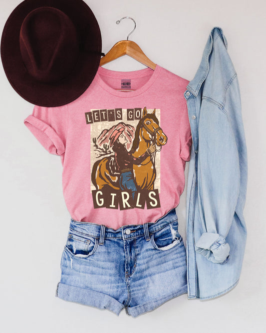 Let's Go Girls Western Graphic Tee - Heather Pink
