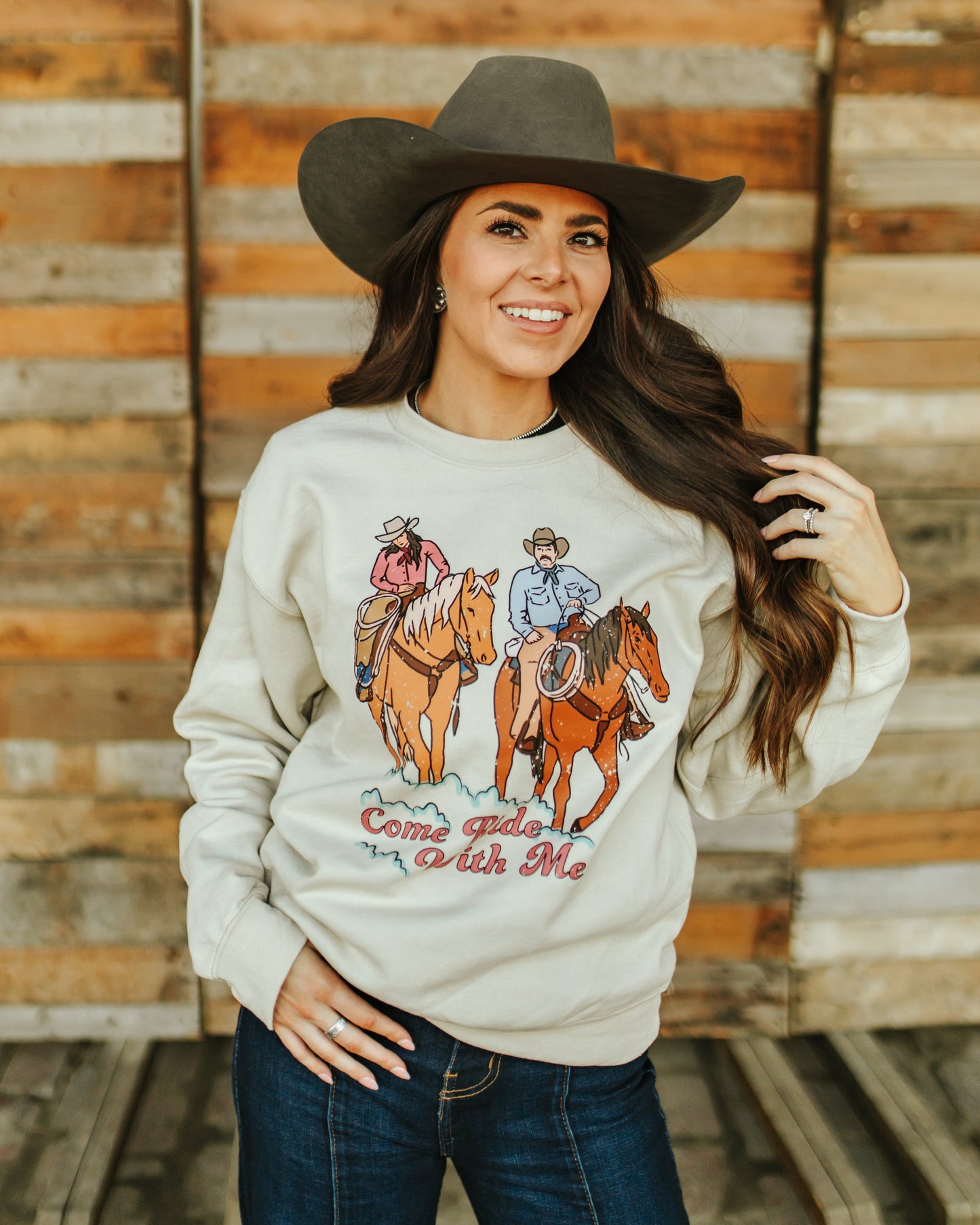 Come Ride With Me Graphic Sweatshirt - Sand