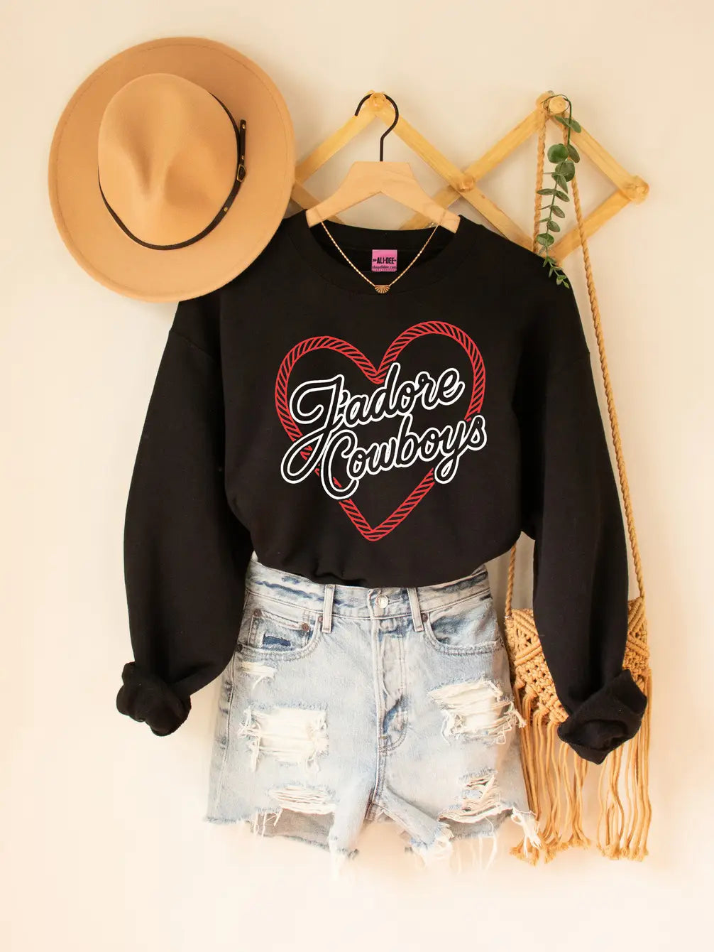 J'ADORE COWBOYS WESTERN GRAPHIC SWEATSHIRT - BLACK