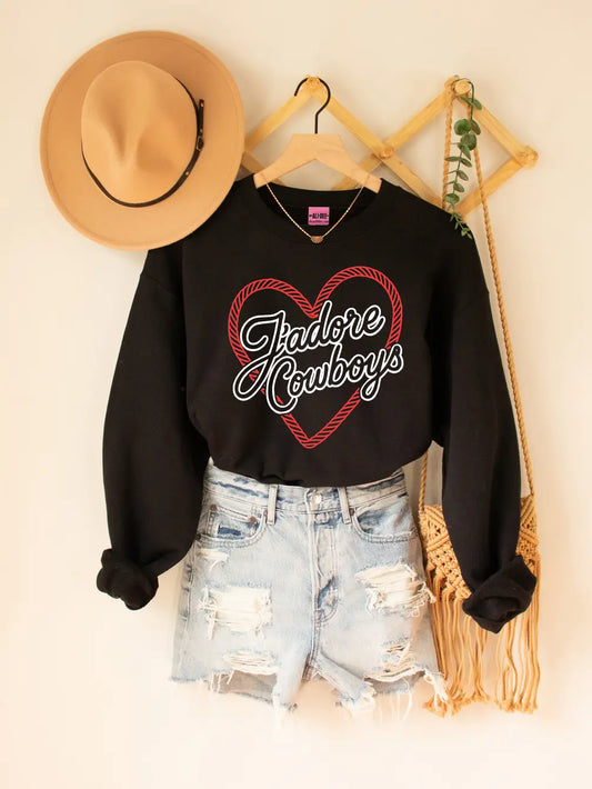 J'ADORE COWBOYS WESTERN GRAPHIC SWEATSHIRT - BLACK