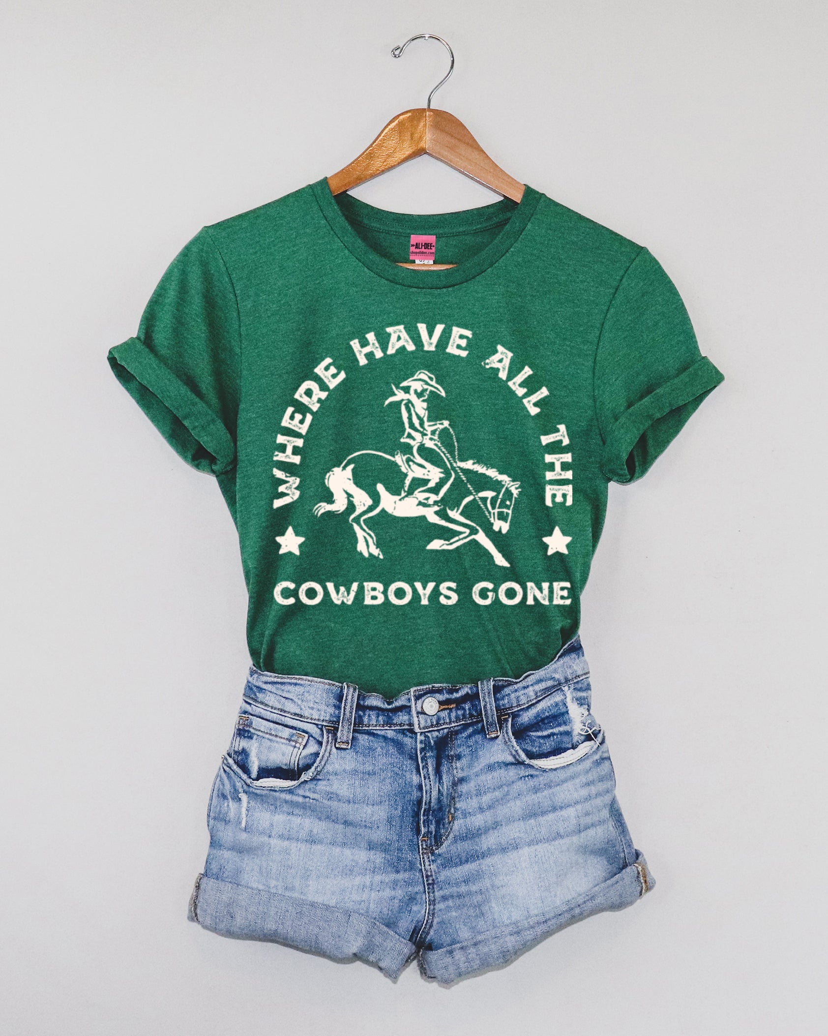 Where Have All The Cowboys Gone Western Graphic Tee - Heather Grass Gr –  Ali Dee Retail