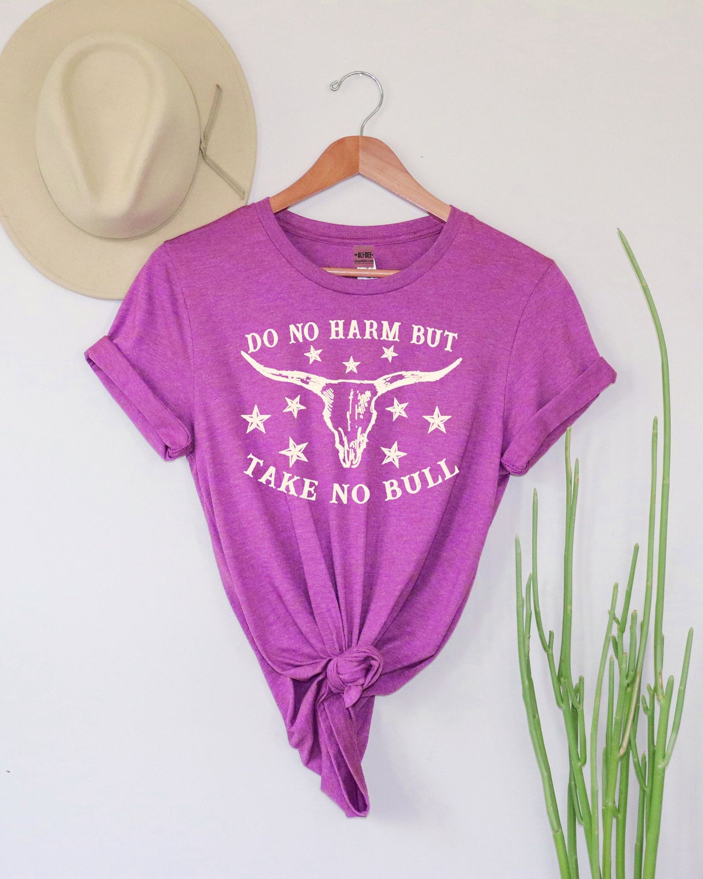 Do No Harm But Take No Bull Graphic Tee - Heather Magenta