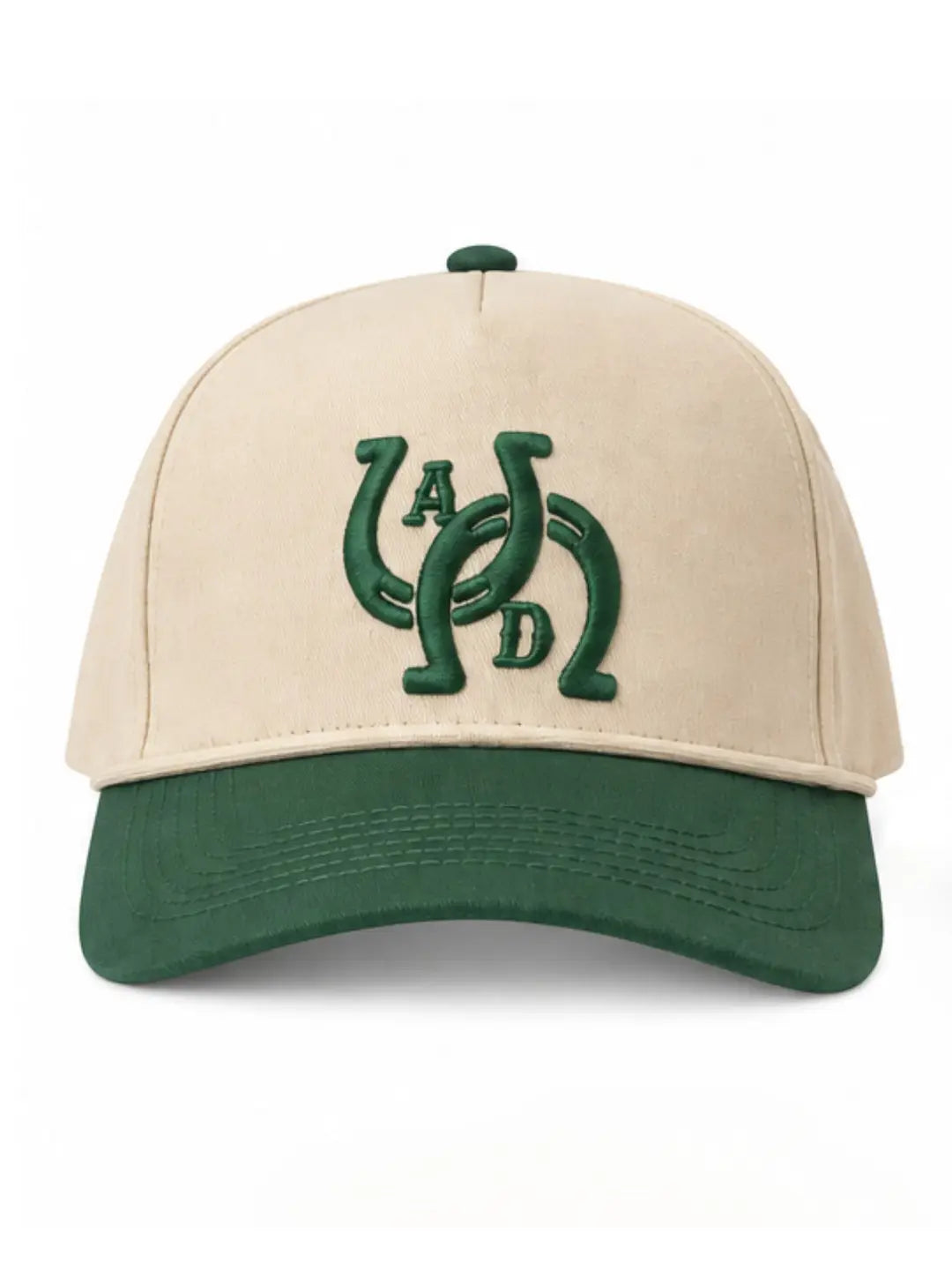 AD Signature Horseshoe Snapback Hat - Cream & Forest Green