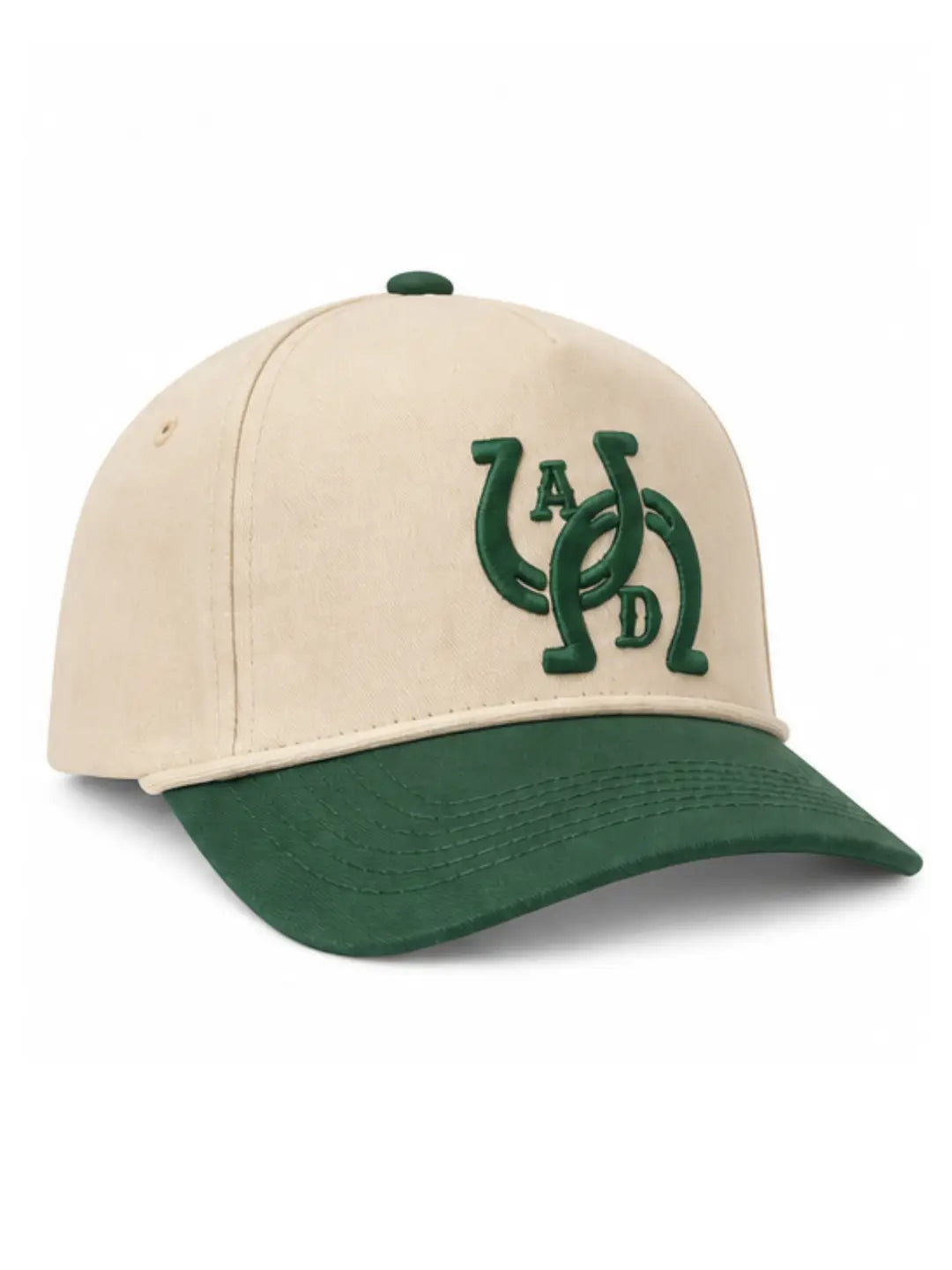 AD Signature Horseshoe Snapback Hat - Cream & Forest Green