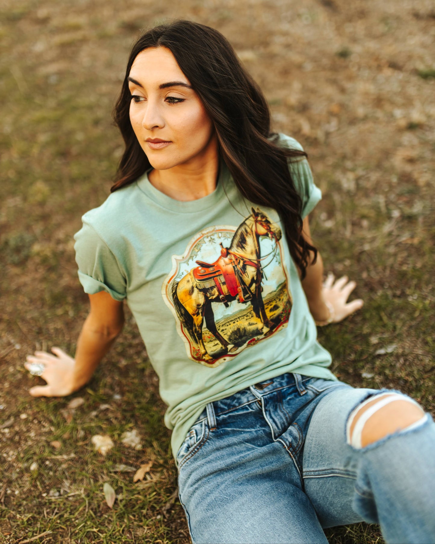 Fancy Horse Graphic Tee - Sage