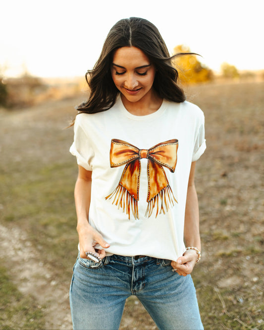 Fringe Bow Graphic Tee - Vintage White