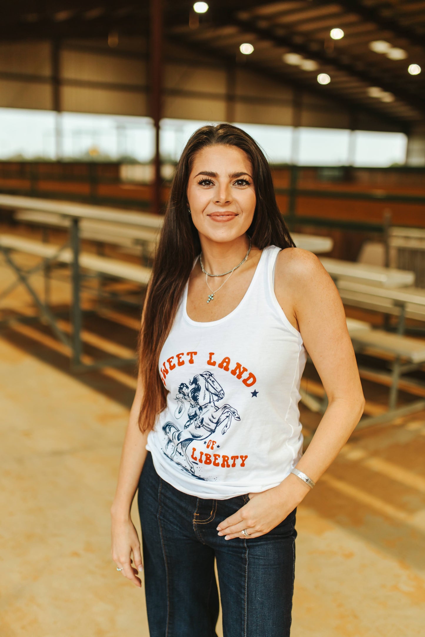 Sweet Land of Liberty Western Graphic Tank - White