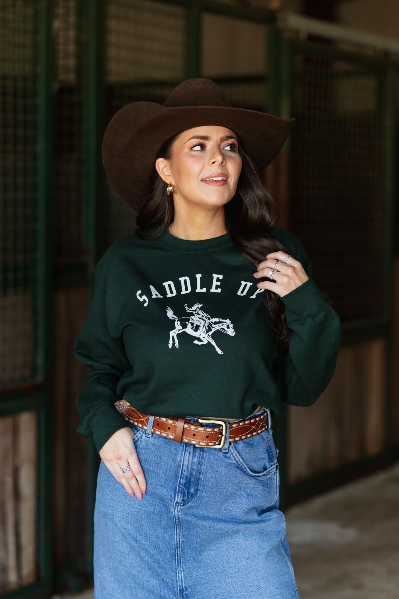 Saddle Up Pullover Sweatshirt - Forest Green