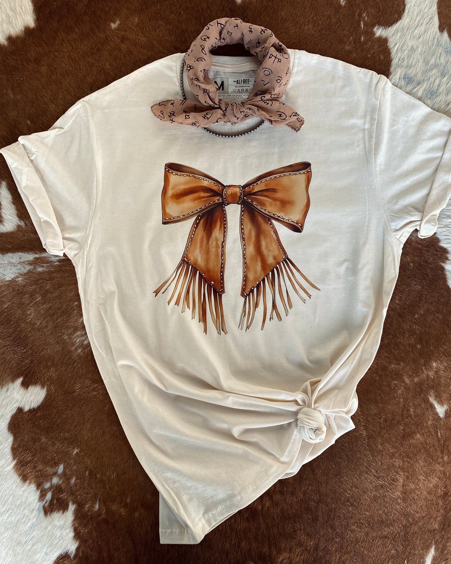 Fringe Bow Graphic Tee - Vintage White