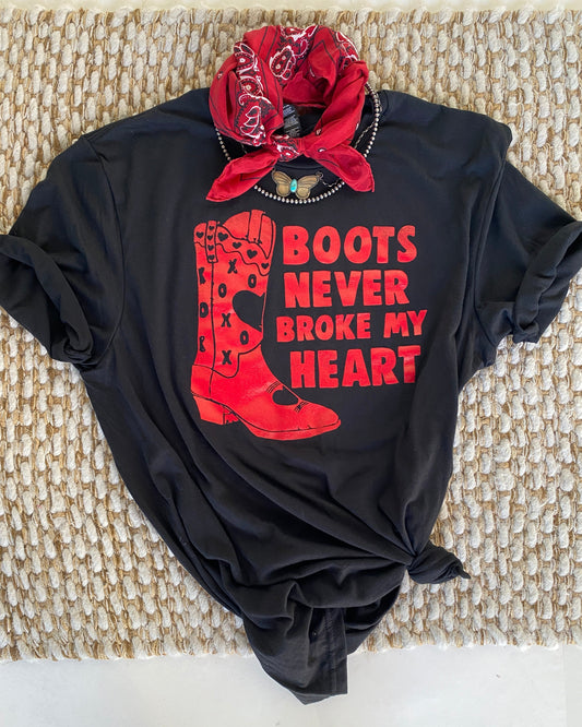 Boots Never Broke My Heart Graphic Tee - Black