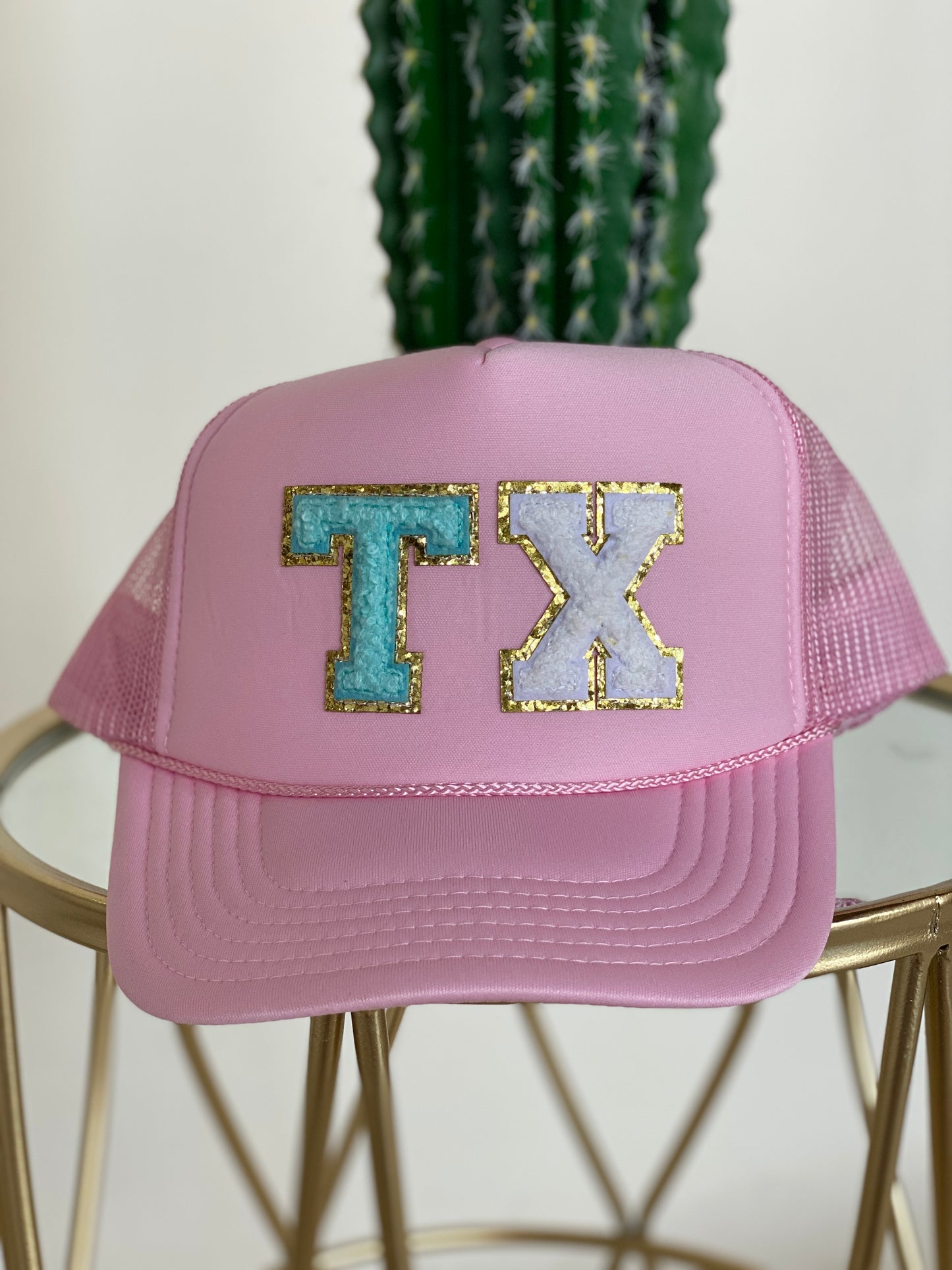 TX Chenille Letters Trucker Hat - Solid Light Pink
