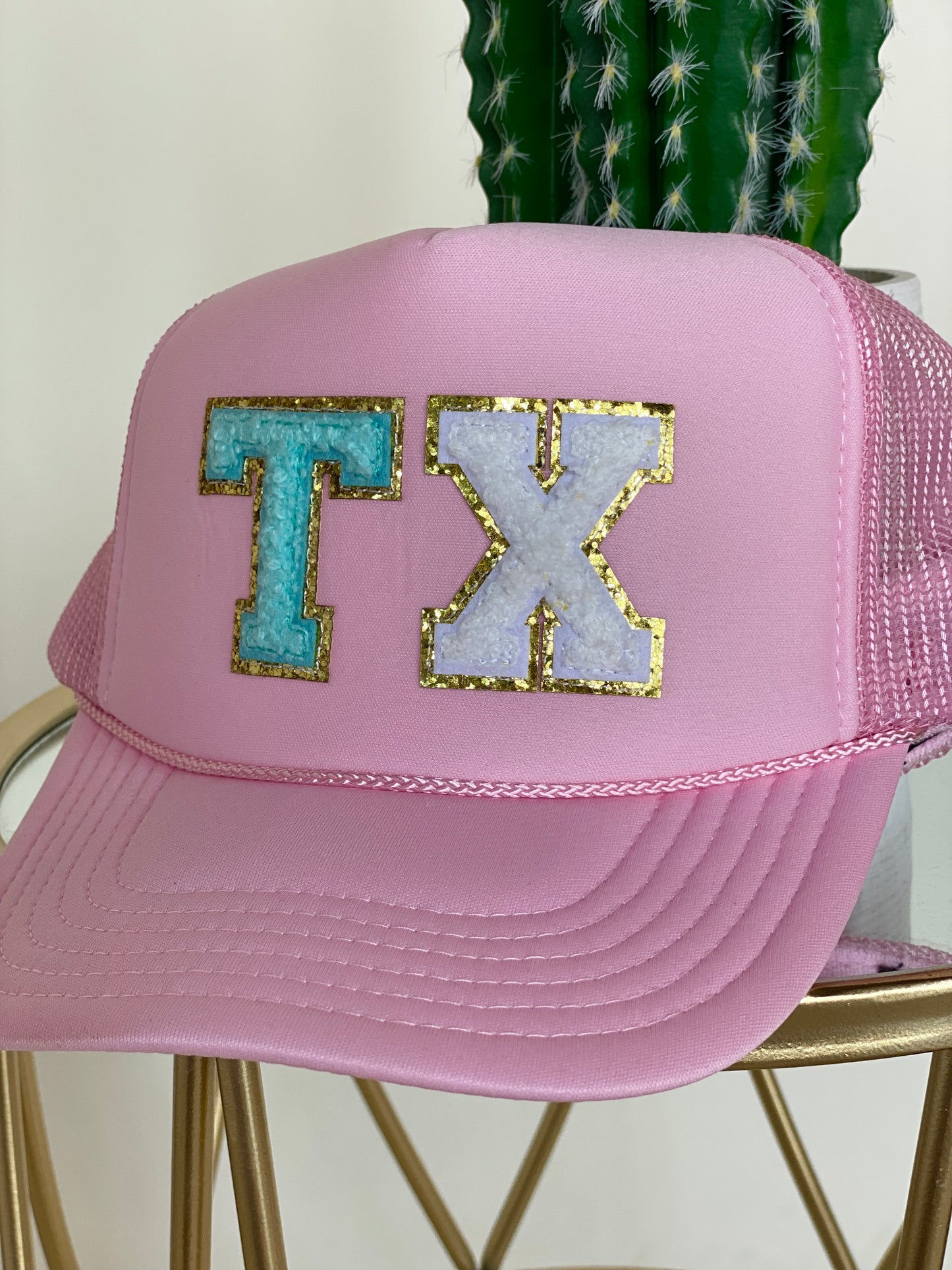 TX Chenille Letters Trucker Hat - Solid Light Pink
