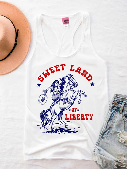 Sweet Land of Liberty Western Graphic Tank - White