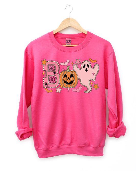 BOO Halloween Graphic Sweatshirt - Safety Pink