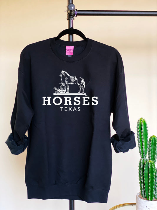 HORSES Luxury Inspired Graphic Sweatshirt - Black