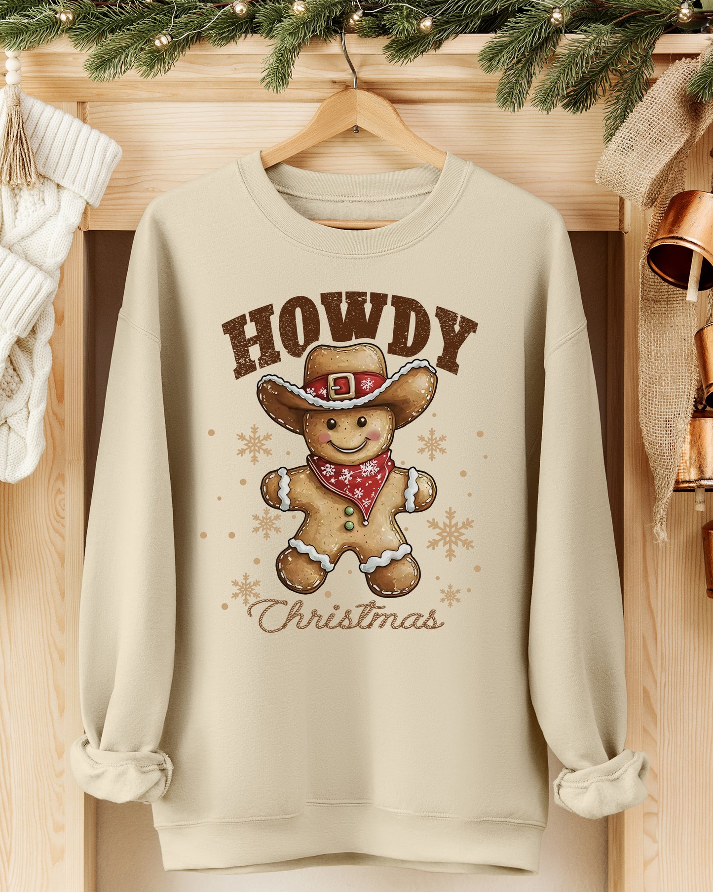 Howdy Christmas Gingerbread Man Graphic Sweatshirt - Sand