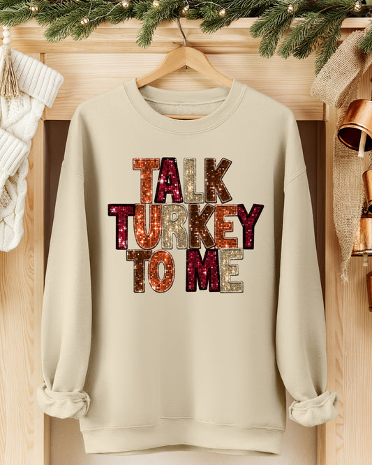 TALK TURKEY TO ME GRAPHIC SWEATSHIRT - SAND